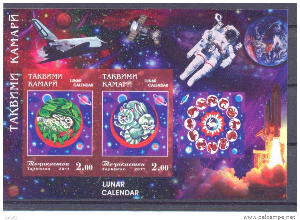2011. Tajikistan, Space, Year Of The Rabbit, S/s IMPERFORATED, Mint/** - Tadschikistan