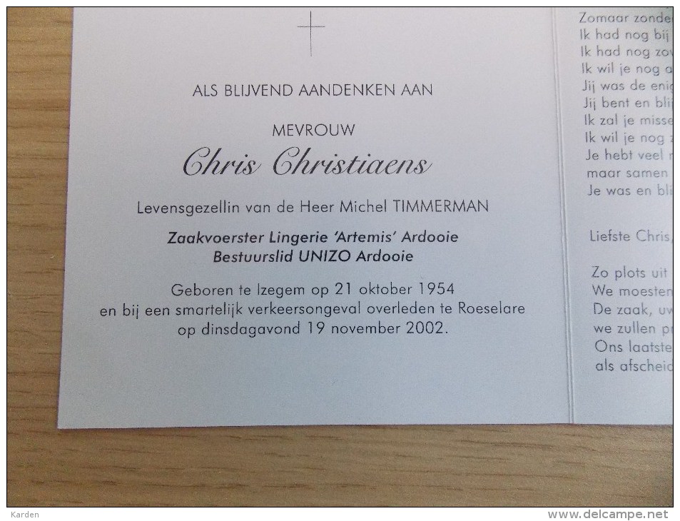 Doodsprentje Chris Christiaens Izegem 21/10/1954 Roeselare 19/11/2002 ( Michel Timmerman ) - Godsdienst & Esoterisme