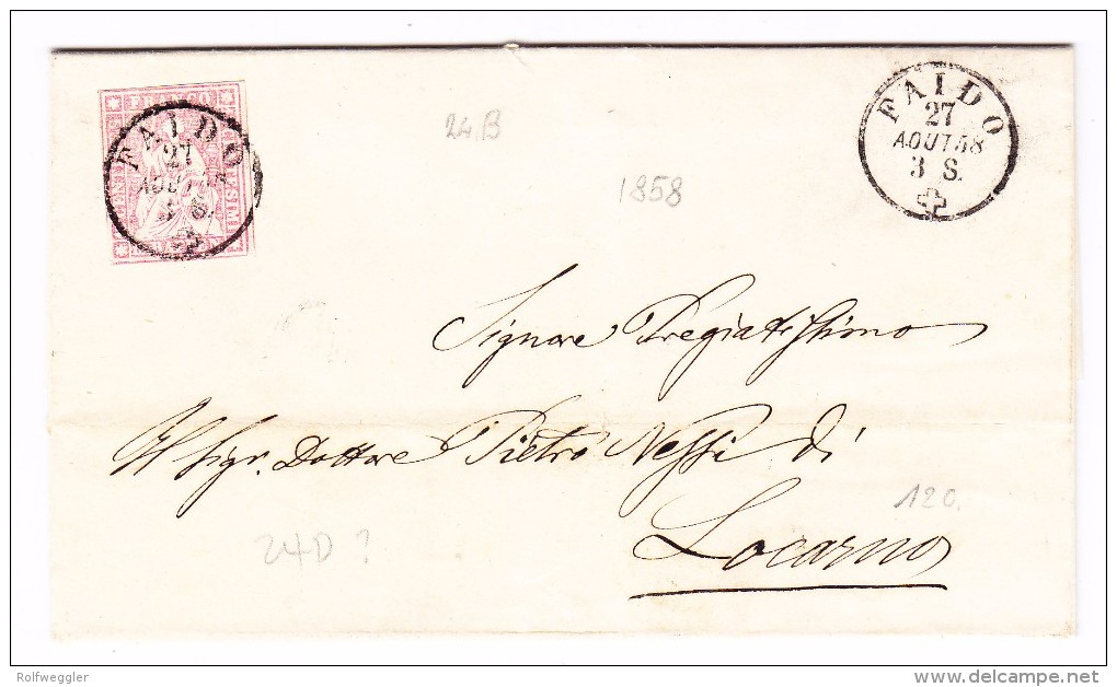 Heimat Tessin Faido 27.8.1858 Mit 15Rp. Strubel Brief Nach Locarno - Briefe U. Dokumente