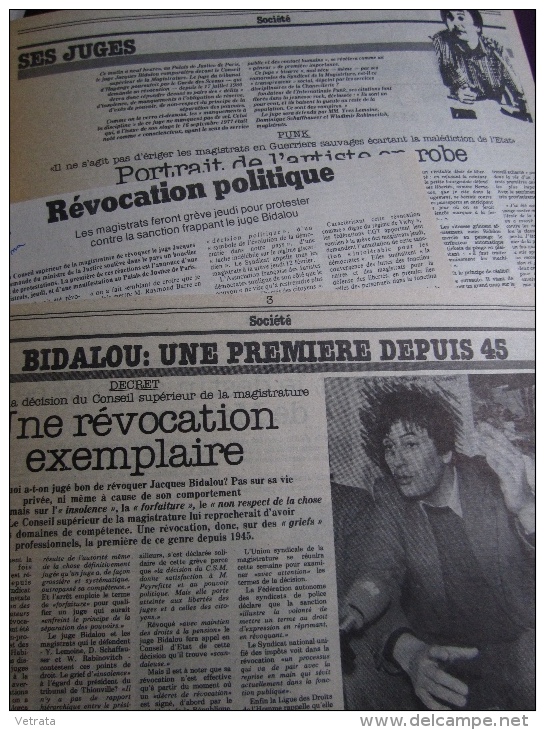 Affaire Bidalou, Magistrat Révoqué : Dossier Composé De 16 Articles (Dont 1 Photocopie) Parus De 1980 À 1999 (Libération - Zeitungen - Vor 1800