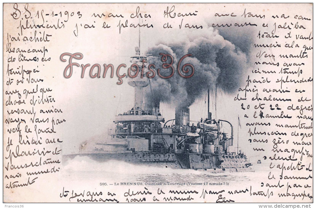 Marine De Guerre Militaire Française - Le Brennus Cuirassé à Tourelles - 2 SCANS - Guerre