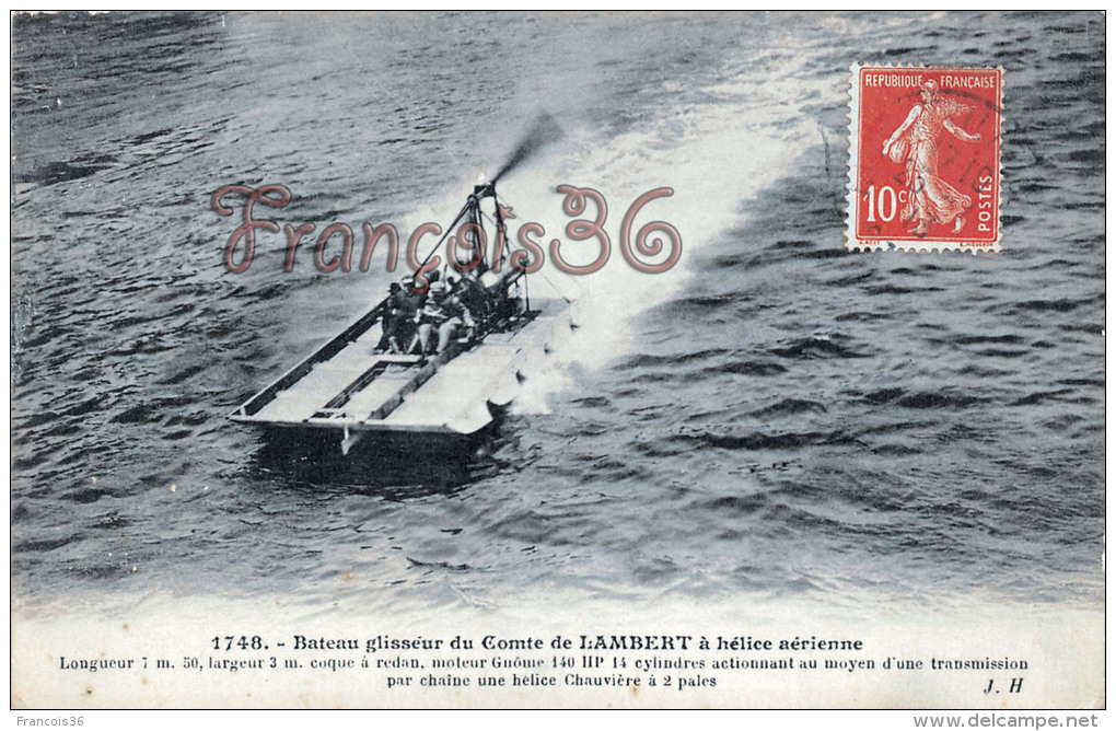 Bateau Glisseur Du Comte De Lambert à Hélice Aérienne - 2 SCANS - Aéroglisseurs