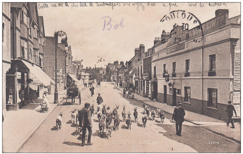 LONDRES LONDON   HIGH  STREET , TONBRIDGE  ( Avec Un Troupeau De Chèvres Dans La Rue )  1912 With A Herd Of Goats - Sonstige & Ohne Zuordnung