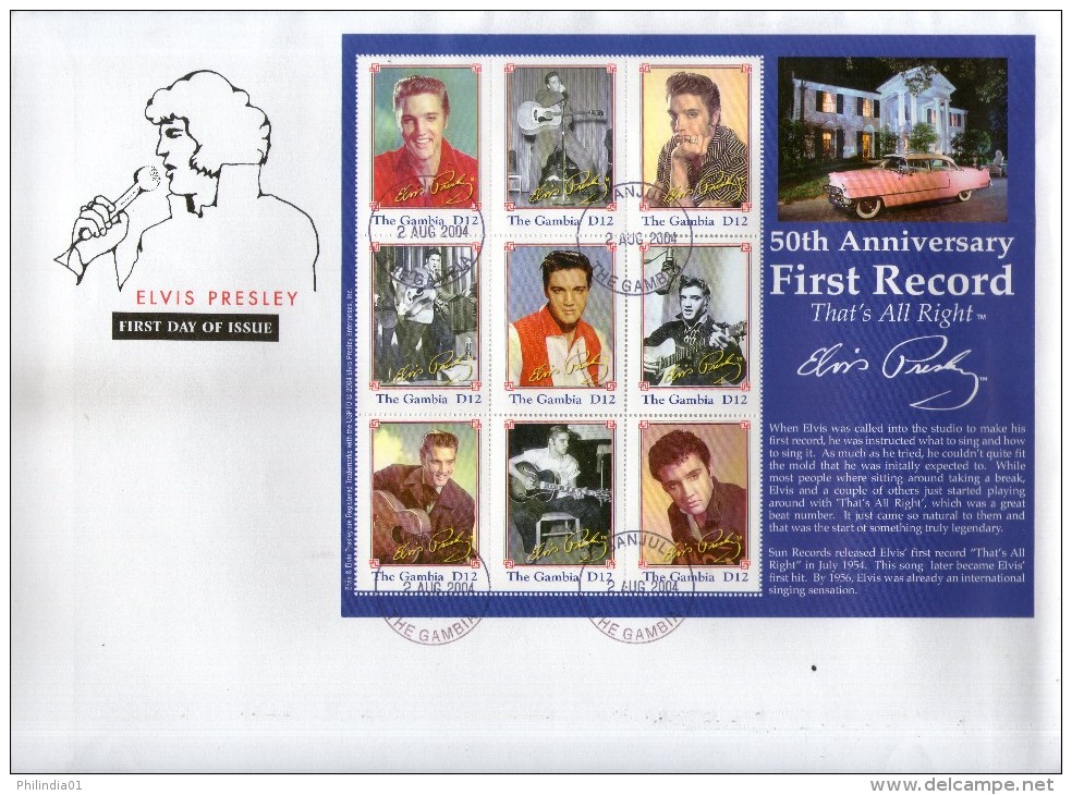Gambia 2004 Elvis Presley First Music Record Sc 2886 Sheetlet On FDC # 10858 - Elvis Presley