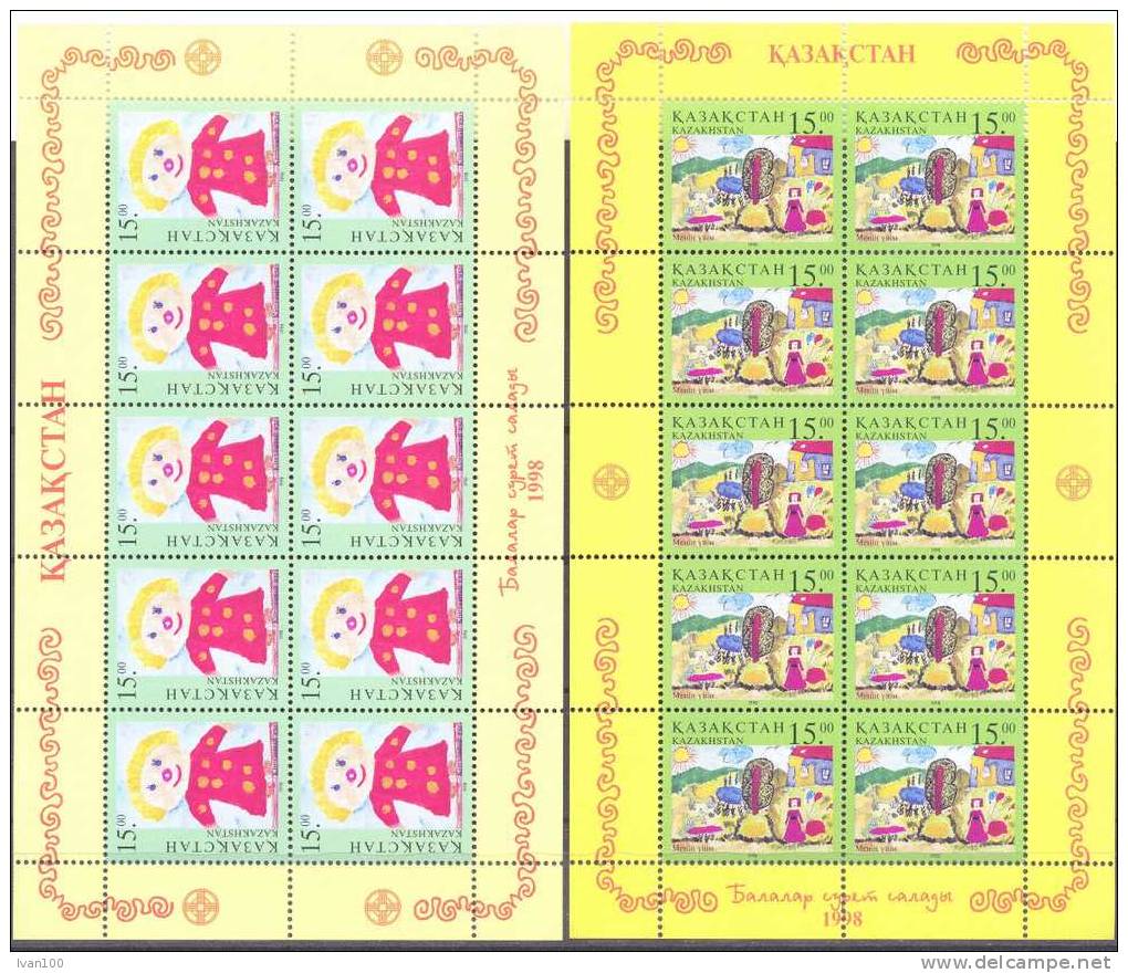 1998. Kazakhstan, Children Drawings, 2 Sheetlets Of 10v,  Mint/** - Kazakistan