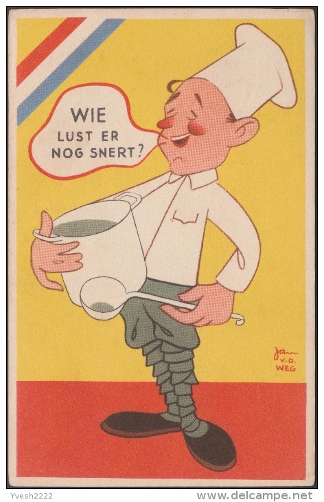 Pays-Bas 1940. Carte De Franchise Militaire. Bande Dessinée. Qui A Encore Envie De Soupe Aux Pois ? Soldat Chef-coq - Gemüse