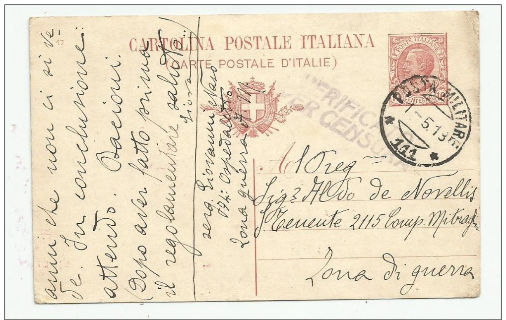 INTERO POSTALE ANNULLO POSTA MILITARE 111- 01.05.1918 - Posta Militare (PM)