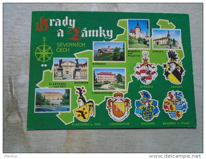 Czech Republic  -Hrady A Zamky Severnich Cech - Strekov Benesov Zakupy Duchov Liboch- Coat Of Arms --map Carte D132692 - Tschechische Republik