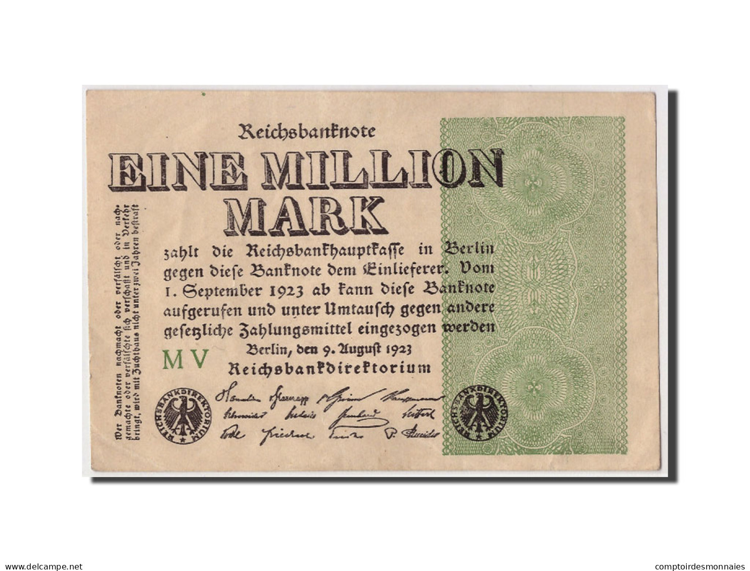 Billet, Allemagne, 1 Million Mark, 1923, 1923-08-09, TTB - 1 Miljoen Mark