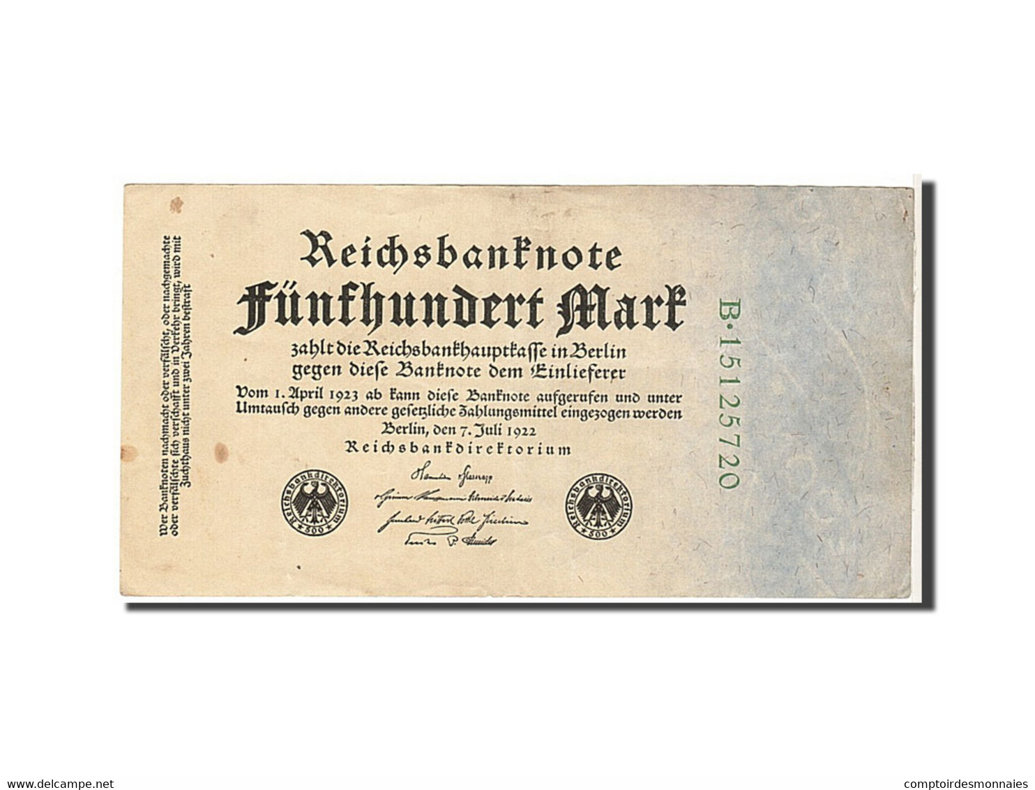 Billet, Allemagne, 500 Mark, 1922, KM:74b, TTB - 500 Mark