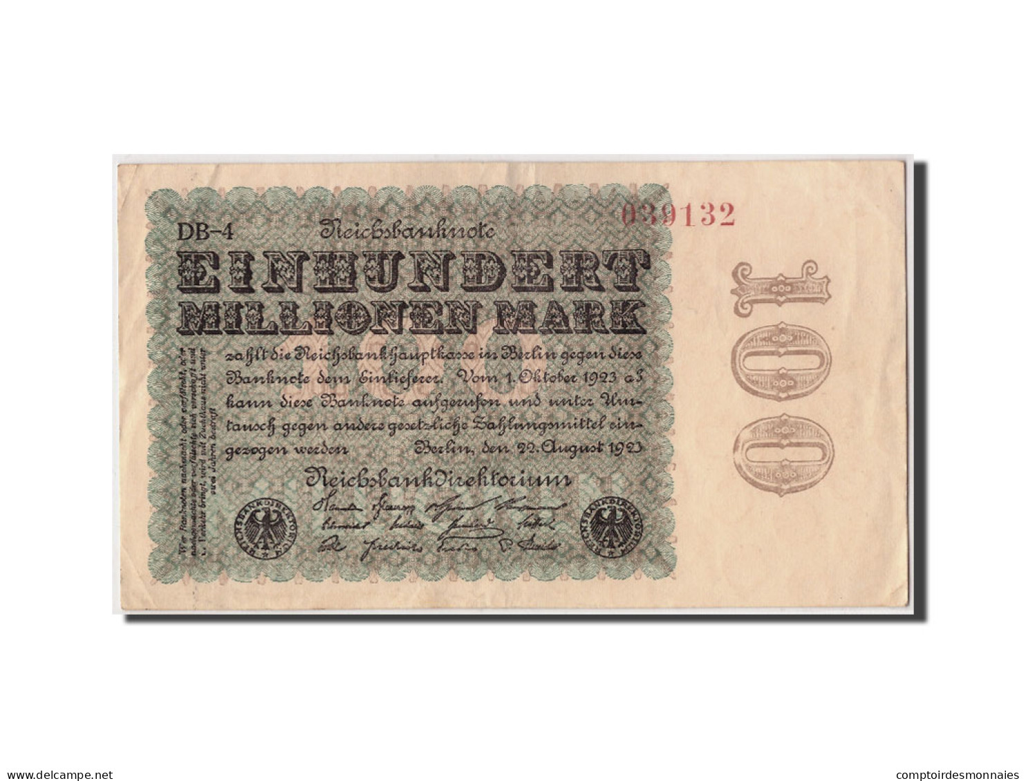 Billet, Allemagne, 100 Millionen Mark, 1923, 1923-08-22, TTB - 100 Miljoen Mark