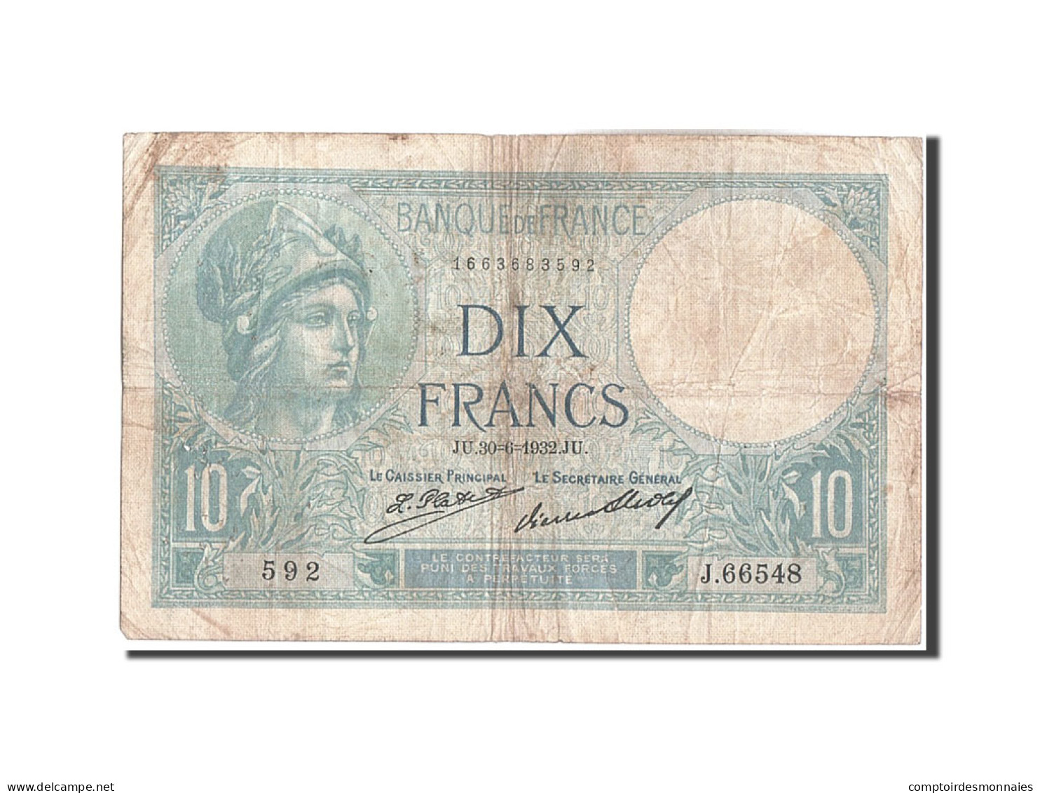 Billet, France, 10 Francs, 10 F 1916-1942 ''Minerve'', 1932, 1932-06-30, TB - 10 F 1916-1942 ''Minerve''