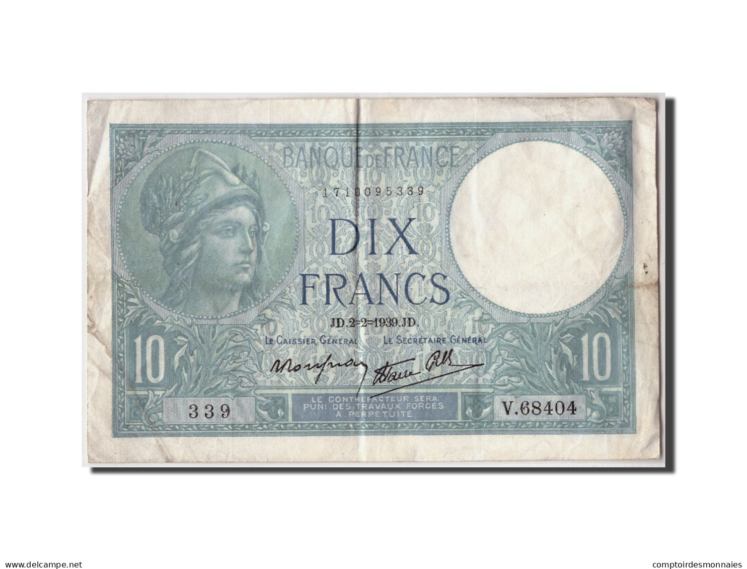 Billet, France, 10 Francs, 10 F 1916-1942 ''Minerve'', 1939, 1939-02-02, TB+ - 10 F 1916-1942 ''Minerve''