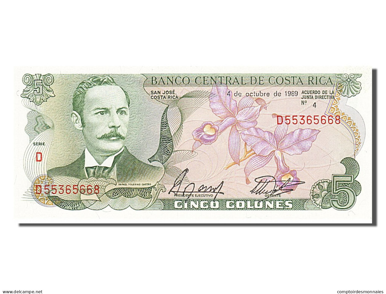 Billet, Costa Rica, 5 Colones, 1989, 1989-10-04, NEUF - Costa Rica