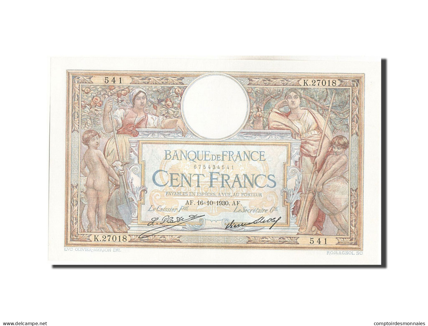 Billet, France, 100 Francs, 100 F 1908-1939 ''Luc Olivier Merson'', 1930 - 100 F 1908-1939 ''Luc Olivier Merson''