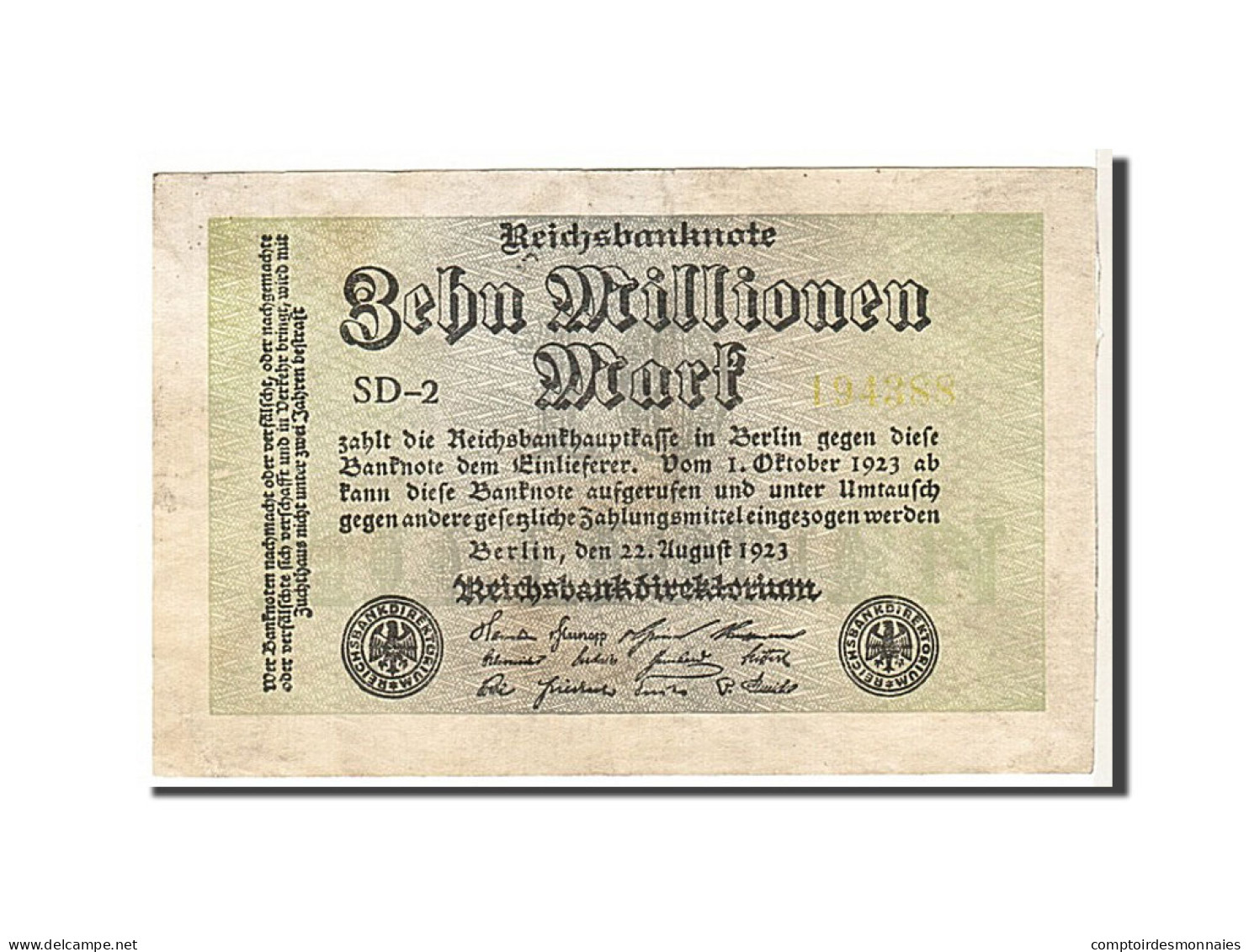 Billet, Allemagne, 10 Millionen Mark, 1923, KM:106c, TTB - 10 Mio. Mark