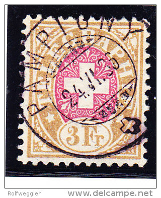 Heimat VD Pampigny 24.6.1896 Zentrumstempel Auf 3Fr. Telegraphe Marke - Télégraphe