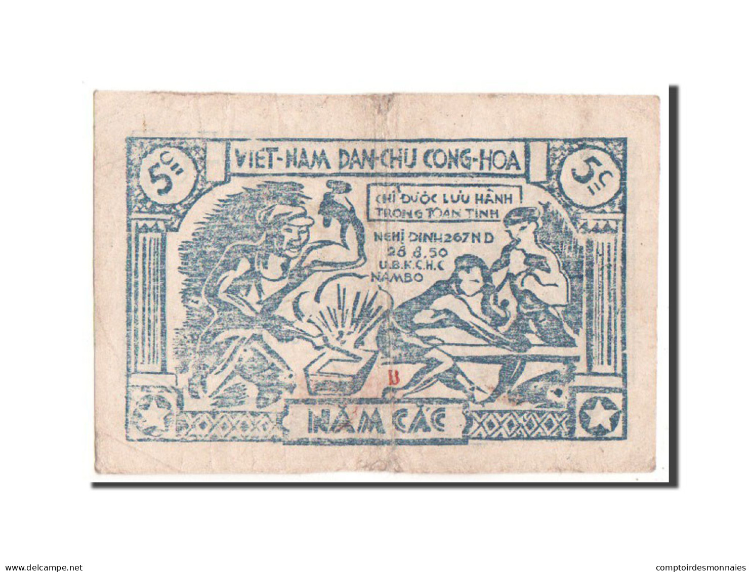 Billet, Viet Nam, 5 Cac, 1949, TB+ - Vietnam