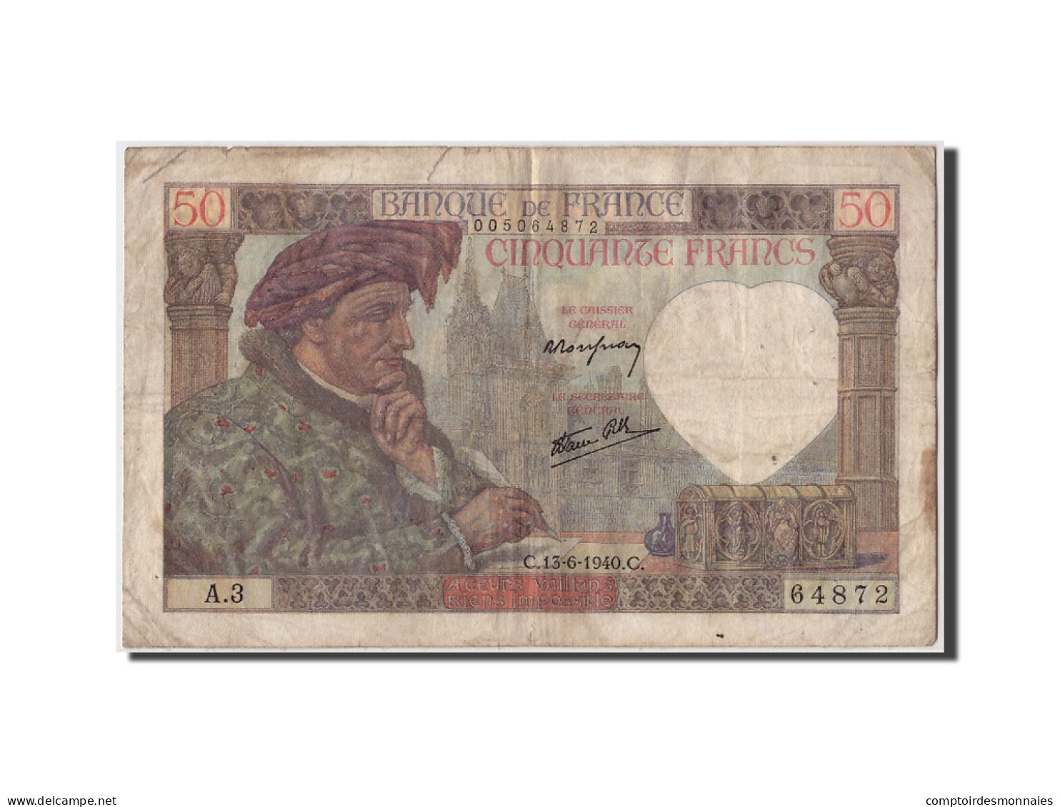 Billet, France, 50 Francs, 50 F 1940-1942 ''Jacques Coeur'', 1940, 1940-06-13 - 50 F 1940-1942 ''Jacques Coeur''