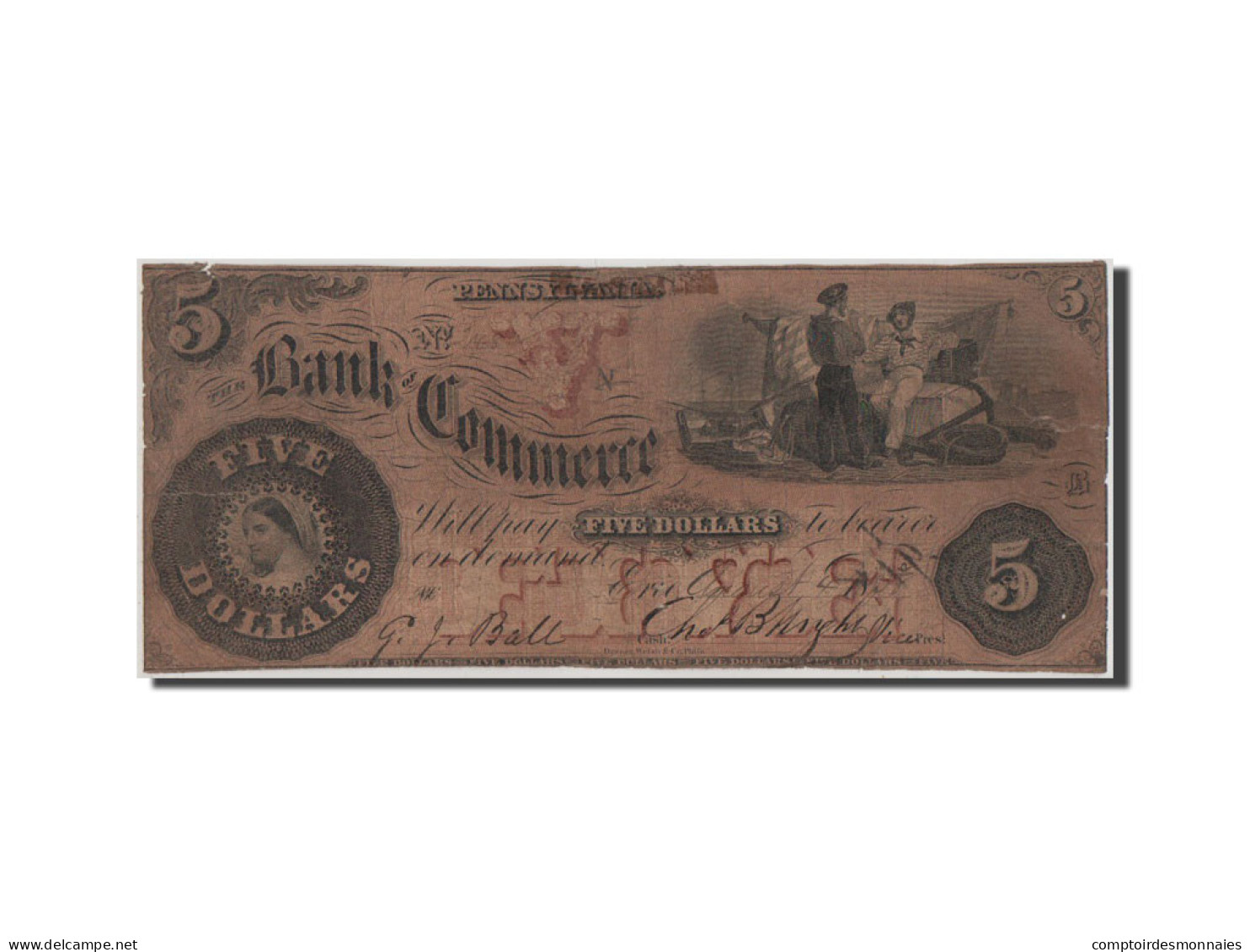 Billet, États-Unis, 5 Dollars, 1858, TB - Other & Unclassified