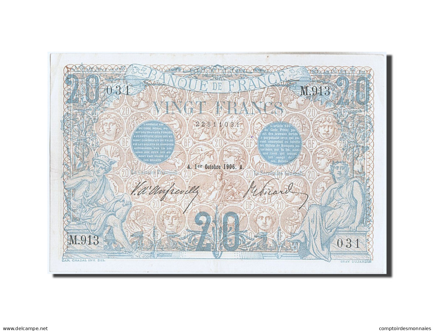 Billet, France, 20 Francs, 20 F 1905-1913 ''Bleu'', 1906, 1906-10-01, SUP+ - 20 F 1905-1913 ''Bleu''