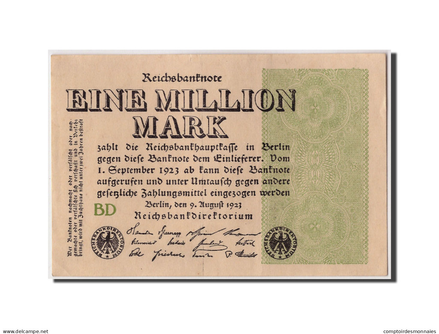 Billet, Allemagne, 1 Million Mark, 1923, 1923-08-09, TTB - 1 Miljoen Mark