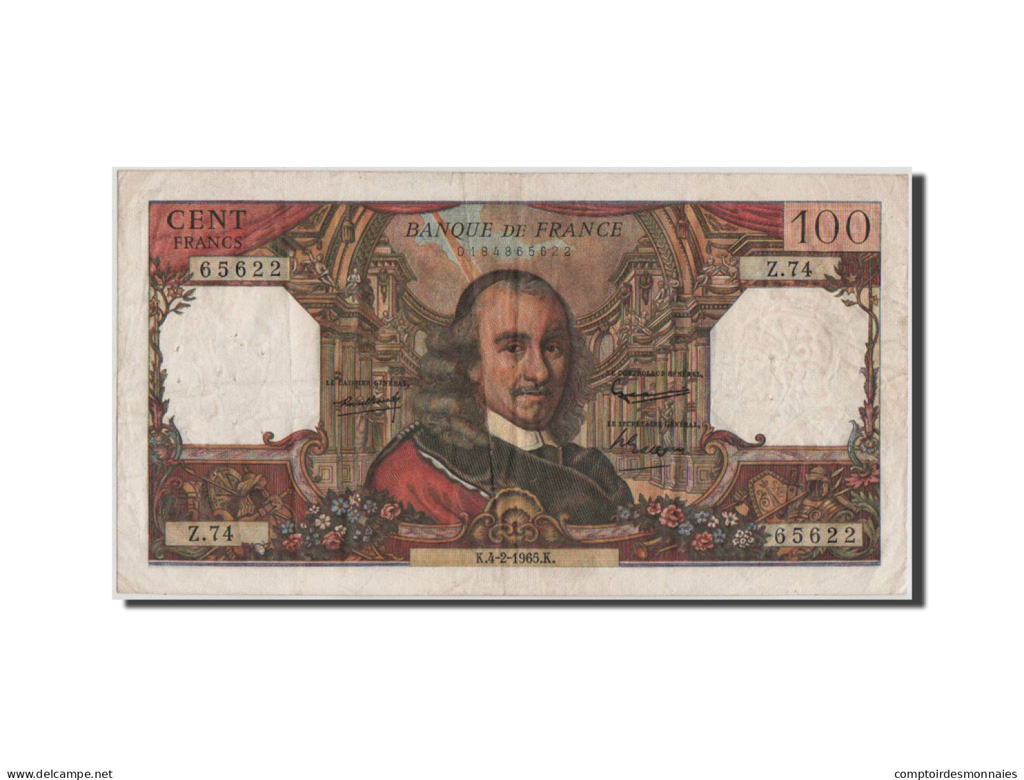 Billet, France, 100 Francs, 100 F 1964-1979 ''Corneille'', 1965, TB+ - 100 F 1964-1979 ''Corneille''