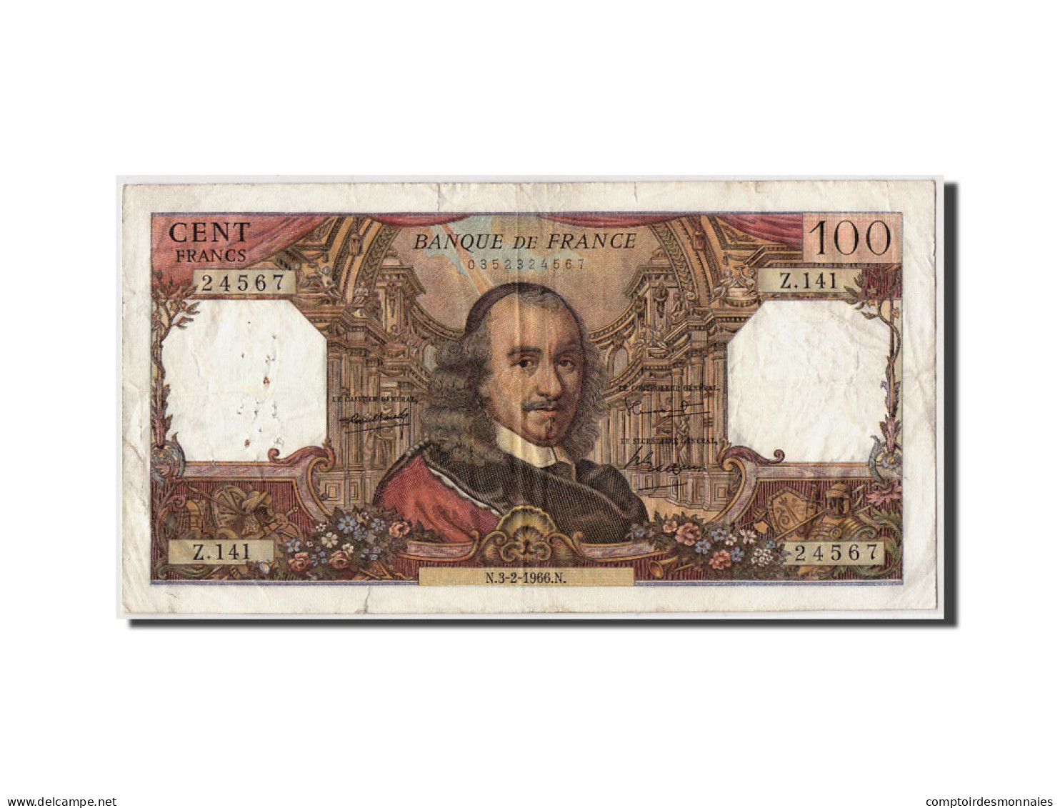 Billet, France, 100 Francs, 100 F 1964-1979 ''Corneille'', 1966, 1966-02-03, TB - 100 F 1964-1979 ''Corneille''