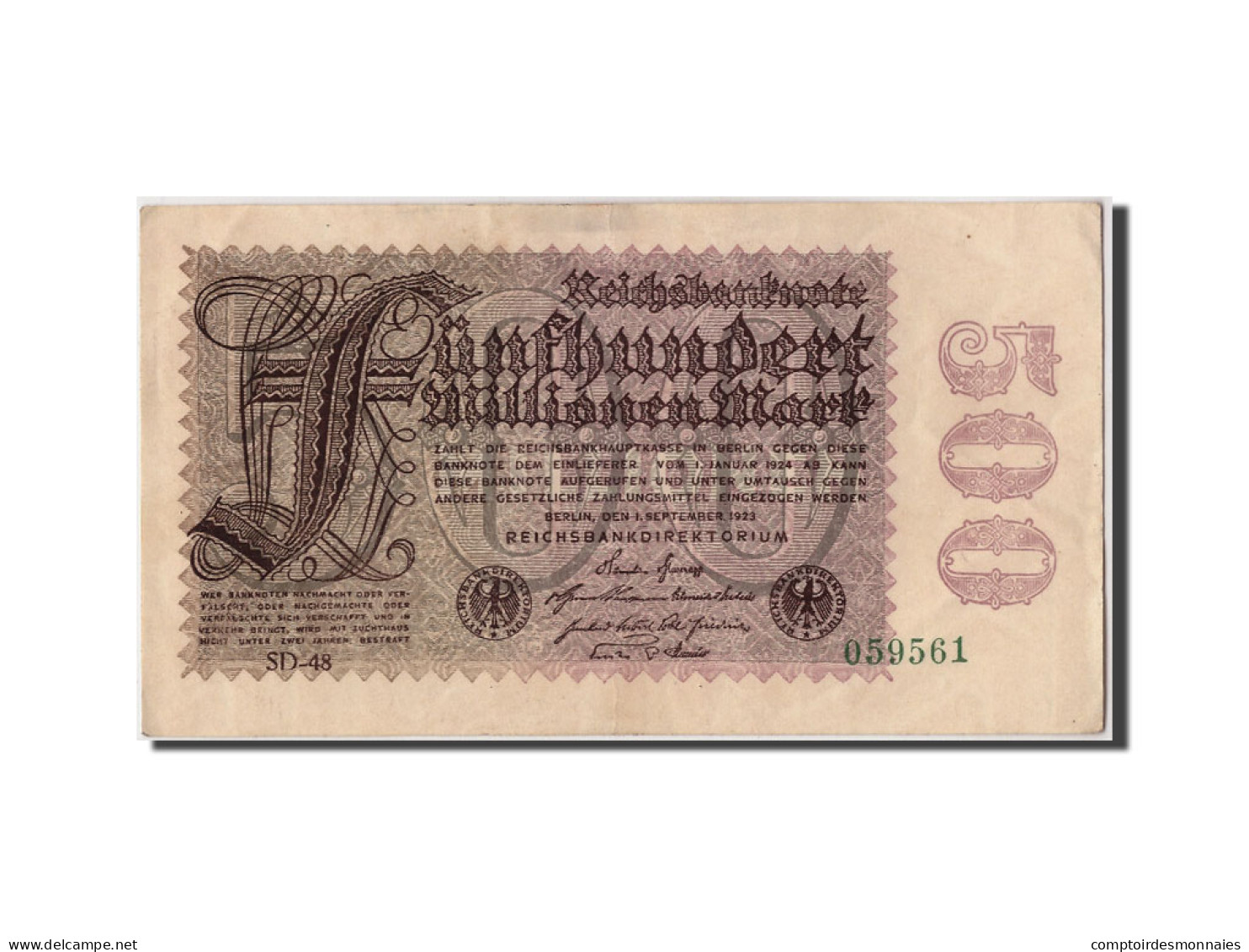 Billet, Allemagne, 500 Millionen Mark, 1923, 1923-09-01, TTB - 500 Mio. Mark