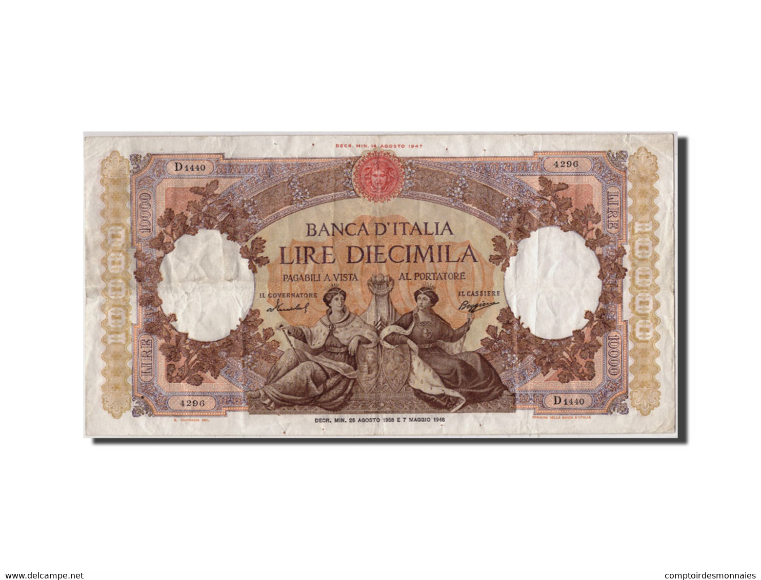 Billet, Italie, 10,000 Lire, 1958, 1958-08-26, TTB - 10000 Liras