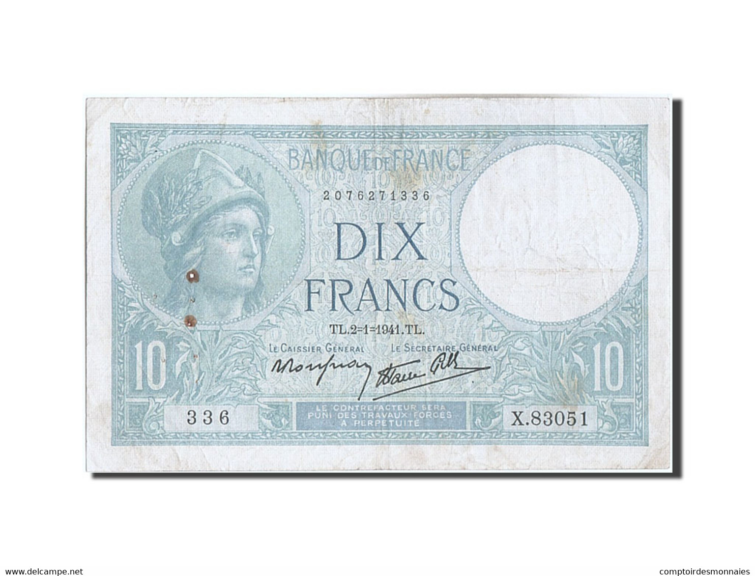 Billet, France, 10 Francs, 10 F 1916-1942 ''Minerve'', 1941, 1941-01-02, TB+ - 10 F 1916-1942 ''Minerve''