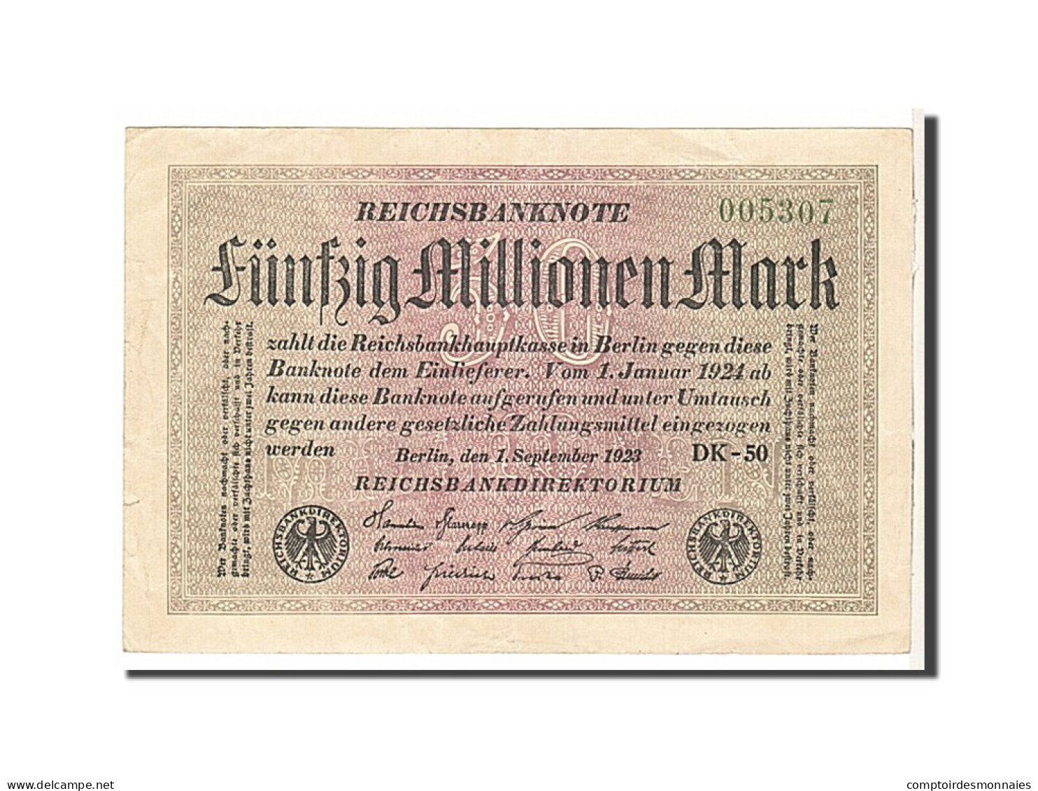 Billet, Allemagne, 50 Millionen Mark, 1923, KM:109b, TTB - 50 Miljoen Mark