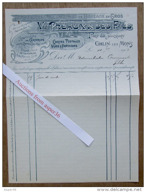 Cartes Postales , Chromos, Vve Préaux & Fils, Place Du Joncquoy, Ghlin 1909 - 1900 – 1949