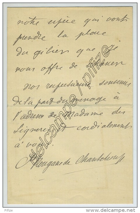 Lettre Adressée Au Cte Des Ligneris à Bressolles. En-tête Du Château  De Salnay Par Vitry-sur-Loire. 1902. Chasse. - Non Classificati