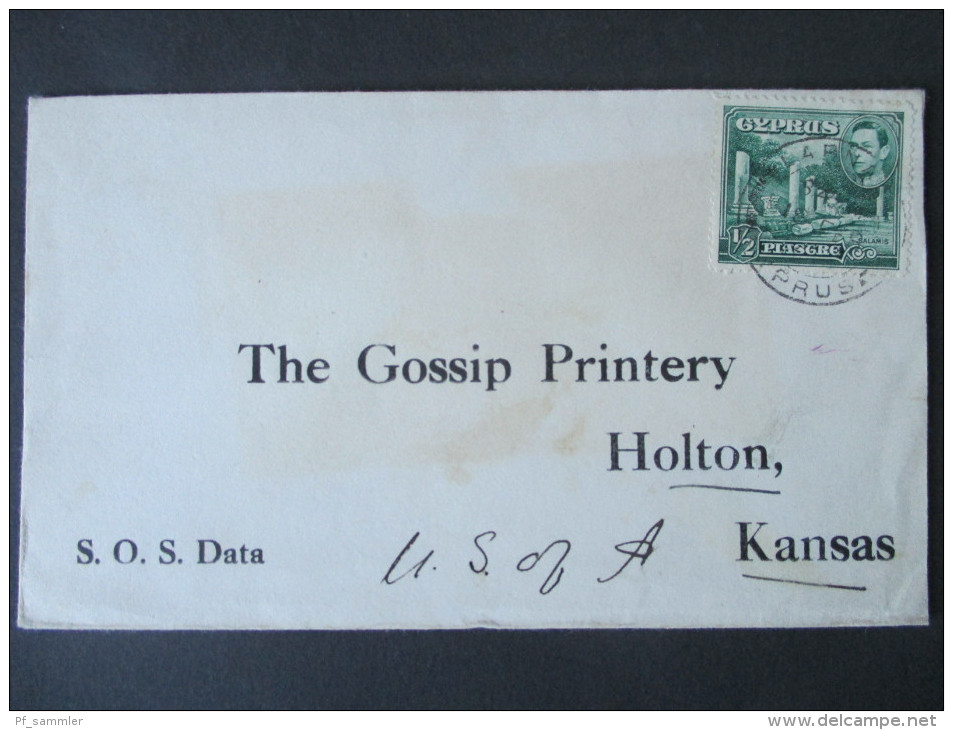 GB Kolonie Zypern EF Nach Kansas USA. The Gossip Printery - Chypre (...-1960)