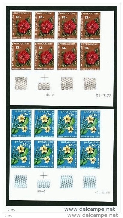 POLYNESIE FRANCAISE - 1978 - Blocs De 8 Datés Et Non Dentelés Des N° 119 Et 120 - Neufs ** - PEU COURANT - Fleurs - Imperforates, Proofs & Errors