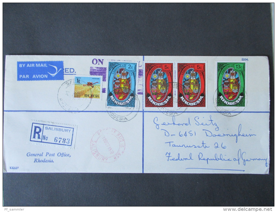 GB Kolonie 1971 Rhodesia Christmas. R-Brief. Salisbury No 6783. Postage Paid Und Andere Stempel! Luftpost - Rhodesia (1964-1980)