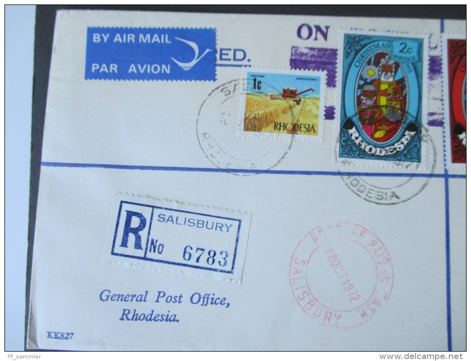 GB Kolonie 1971 Rhodesia Christmas. R-Brief. Salisbury No 6783. Postage Paid Und Andere Stempel! Luftpost - Rhodesië (1964-1980)