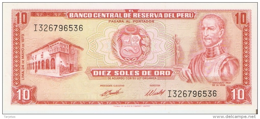 BILLETE DE PERU DE 10 SOLES DE ORO DEL AÑO 1973  (BANKNOTE) SIN CIRCULAR-UNCIRCULATED - Perú