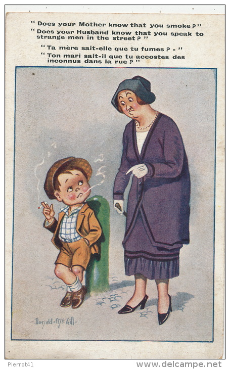 ENFANTS - Jolie Carte Fantaisie Femme Et Enfant "Does Your Mother Know That You Smoke ?" Signée DONALD MC GILL - Mc Gill, Donald