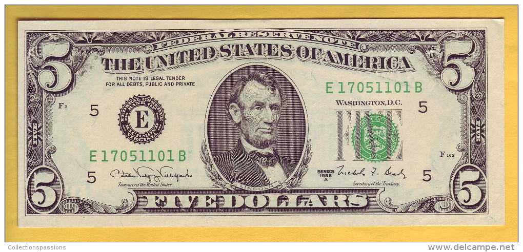 USA - Billet De 5 Dollars. 1988. Pick: 481b. NEUF - Federal Reserve (1928-...)