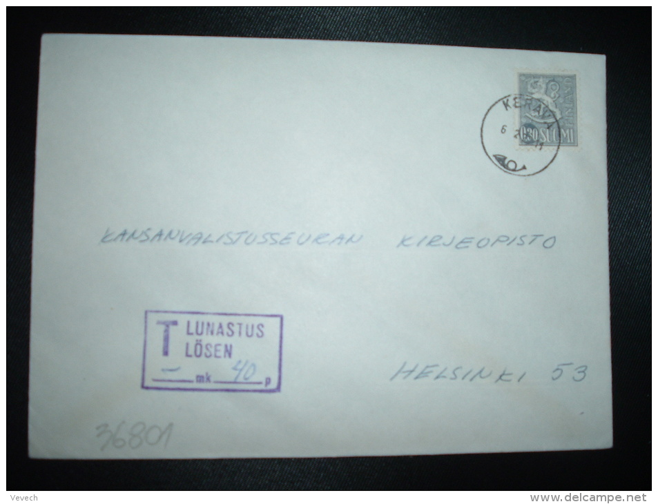 LETTRE TP 0,30 OBL.6-2-70 KERAVA + GRIFFE ENCADREE T LUNASTUS LOSEN + 40 P - Storia Postale