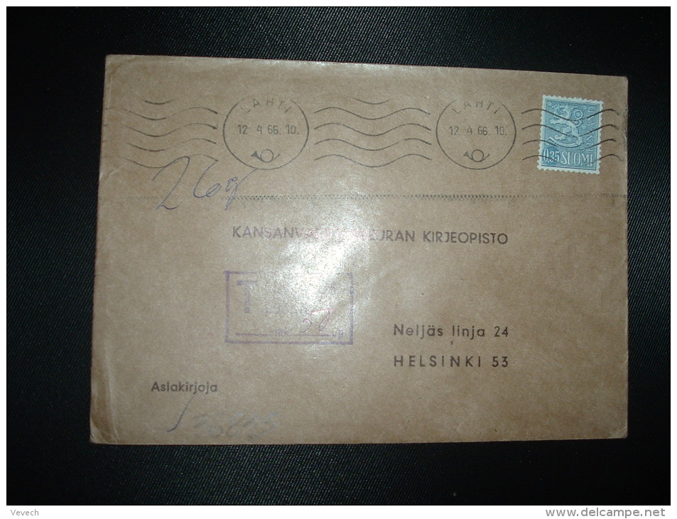 LETTRE TP 0,35 OBL.MEC.12-4-66 LAHTI + GRIFFE ENCADREE T LUNASTUS LOSEN + 50 P - Covers & Documents