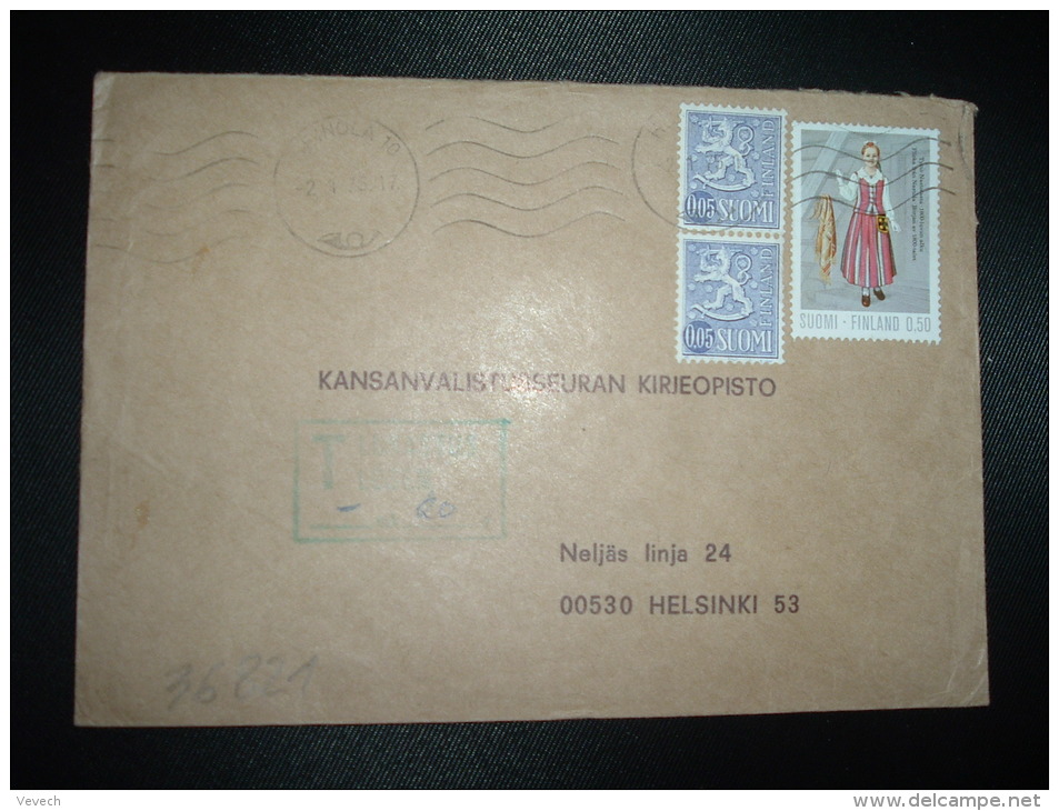 LETTRE TP 0,50 + TP 0,05 X2 OBL.MEC.2-1-75 HEINOLA 10 + GRIFFE ENCADREE T LUNASTUS LOSEN + 20 P - Lettres & Documents