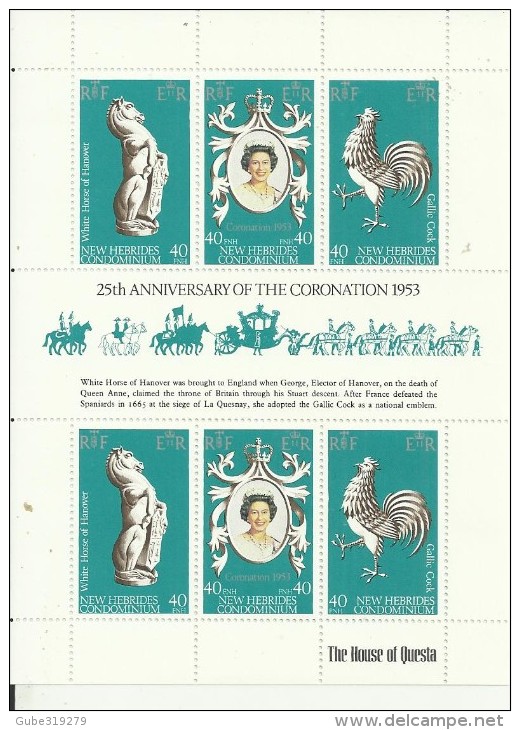 NEW HEBRIDS 1978 - 25TH ANNI.CORONATION OF Q.ELISABETH II SOUVENIR SHEET (ENGLISH)(cock & Horse) OF 6 STS OF 40 FNH MNT - Neufs