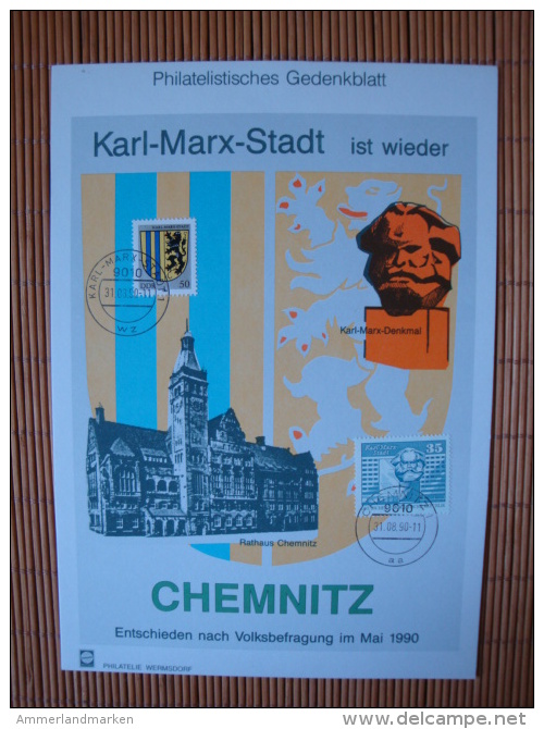 DDR, Gedenkblatt, Karl-Marx-Stadt Ist Wieder Chemnitz 1990 - Briefe U. Dokumente