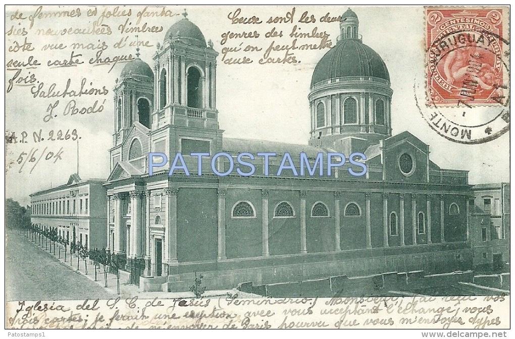 19122 URUGUAY MONTEVIDEO CHURCH IGLESIA CIRCULATED TO FRANCE POSTAL POSTCARD - Uruguay