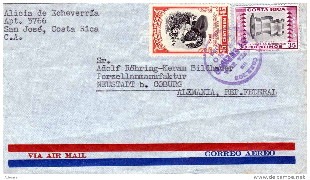 COSTA RICA 1949? - 35 + 45 Centimos Auf LP-Brief Gel.v.San Jose N. Neustadt B.Coburg - Costa Rica