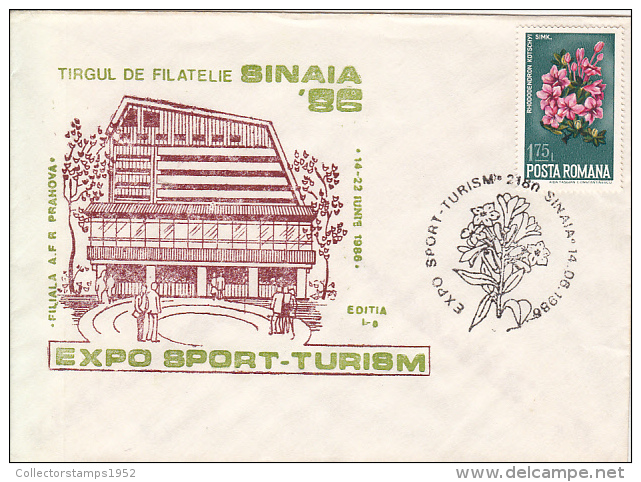 28736- SINAIA PHILATELIC FAIR, TOURISM, FLOWER, SPECIAL COVER, 1986, ROMANIA - Cartas & Documentos