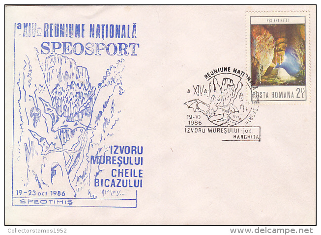 28758- SPELEOLOGY, CAVE, BAT, BICAZ GORGES, SPECIAL COVER, 1986, ROMANIA - Storia Postale